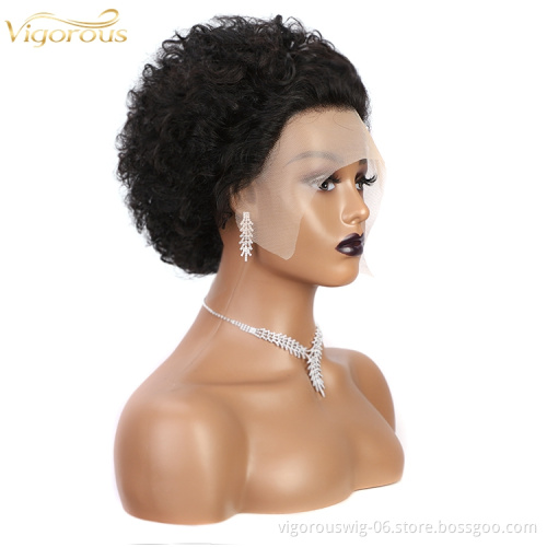 Vigorous afro kinky short wholesale 6 inch double sided xuchang ladies brazilian full human hair lace front wigs for black women